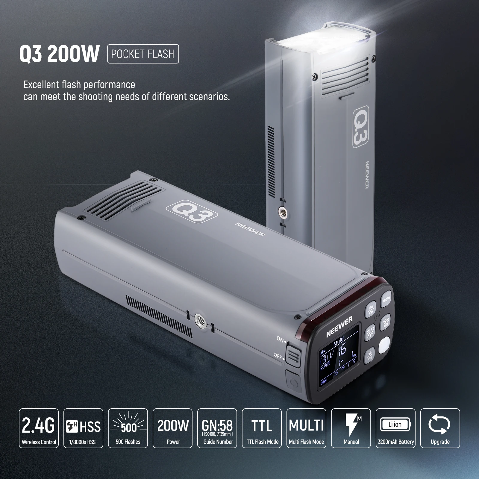 NEEWER Q3 200Ws 2.4G TTL Flash - Portable Strobe Monolight reseña y precio